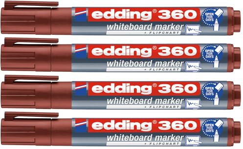 edding 360 Whiteboardmarker - bunte Farben - 4 Whiteboard Stifte - Rundspitze 1,5-3 mm - Boardmarker abwischbar (braun, 4er Set)