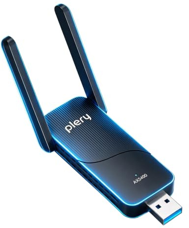 PLERY AXE5400 Adaptador WiFi USB para PC, Antena WiFi PC(Negro Intenso) | USB3.0 | Tri-Banda 6/5/2,4GHz | 2 Antenas de Alta Ganancia | MU-MIMO | OFDMA | WPA3 | Compatible con Windows 11/10