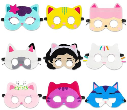 Sdjuifsd 9 Stück Gabby Masken, Kinder Maske, Gabby Maske, Geburtstags Masken, Rollenspielmaske, Filzmaske, Kinder Geburtstags, für Jungen und Mädchen, Karnevalsparty, Geburtstagsparty, Halloween