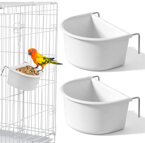 2 Pack Bird Feeder Hanging Cups Plastic Bird Food Bowls Universal Cage Accessories Water Food Dispenser for Small Birds Parakeets Birds Feeder