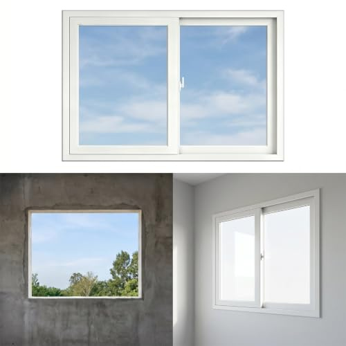 Ventana personalizada, (12-59in) ventana corredera de PVC con vidrio 5mm transparente/esmerilado, doble acristalamiento opcional, modelo blanco de adecuado para baños y otras habitaciones.