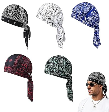 5 Stück Kühlendes Kopftuch Bandana,Paisley Cooling Headscarf Cap,Elastische Passform 55-60cm,Kühlendes Bandana Kopftuch,Paisley-Muster,Vielseitiger Kopfwickel für Sommer, Sport, Reiten, Laufen