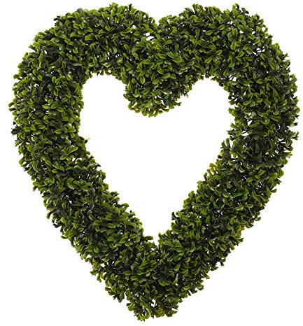 Warmiehomy Valentines Decorations Artificial 42cm Boxwood Heart Topiary Door Hanging Wreath For Wedding Decor Indoor/Outdoor, Holiday and other Special Event Decoration Witn Hanging Chain 1 Pcs
