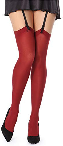 Bellivalini Bas Pour Porte-Jarretelles en Microfibre Femme 40 DEN BLVFI1006 (Bourgogne, XS/S (Taille du Fabricant: 1/2))