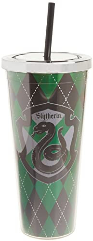 Spoontiques - Harry Potter Becher – Slytherin Folienbecher mit Strohhalm – 590 ml – Acryl – Grün