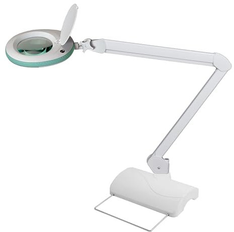 Lumeno LED Lupenleuchte 7215GN Lupenlampe mit 127 mm Echtglaslinse, Arbeitsplatzlampe, Kosmetiklampe, geeignet für Kosmetik, Bastler, Lesehilfe Vergrößerungslampe, 5 Dioptrien Grün mit Tischstativ
