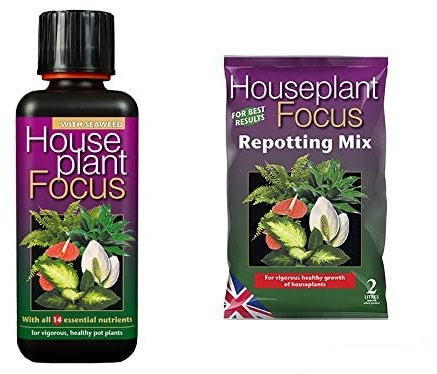 Growth Technology - Houseplant Focus or African Violet Focus Soil & Fertiliser (2x 2L bag of Soil - 1x HousePlant 300ml)