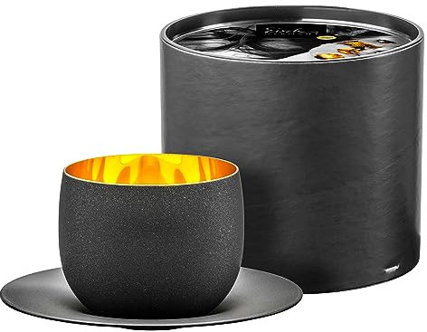 EISCH Cappuccinoglas mit Untersetzer 24 Karat Gold Cosmo (1 Stk) in Geschenkröhre, Echtgold veredeltes Kristallglas, spülmaschinengeeignete Cappuccino Tasse Made in Germany (Art.-Nr. 180208)