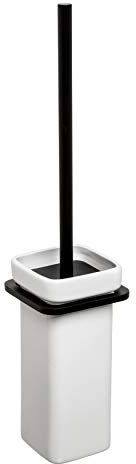 TATAY Wall brush holder, from the Onyx Collection, with brackets and handle in black matt anodised aluminium, and ceramic holder. Double fixing system, screws and Glue & Fix system, without drilling.