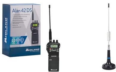 Midland Alan 42 DS, CB-Handfunkgerät mit digitalem Squelch und umfangreichem Zubehör für jedes Einsatzgebiet. 4W AM/FM & CB-Mobilantenne C1018 LC 29 Lambda-Typ 1/4