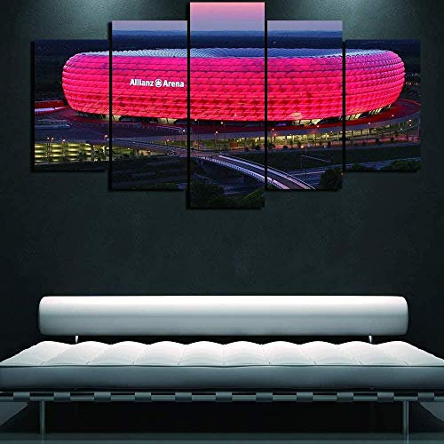 Leinwanddrucke 5 Stück Kunstdruck Wandbild Bayern Allianz Arena Mehrteilig Aufhängen Bilder Für Wohnzimmer Wohnkultur,Hd Gedruckt Rahmen Segeltuch Malerei