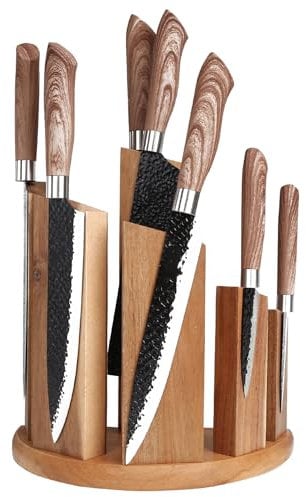 Uniharpa Wooden Semi-Circular 360° Magnetic Knife Block Holder Rack Magnetic Stands with Strong Enhanced Magnet & Anti Slip Feet for Safe.