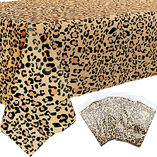 5 Stück Leopard Kunststoff Tischdecke, Leopard Partybedarf, Tier Safari Thema Partydekorationen, Rechteckige Tischdecke für Tier Themen Party, Geburtstagsfeier 137 X 274 cm (2)