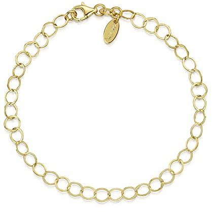 Amberta Allure Womens 9K Gold Link Chain Bracelet: 7.5 inch Adjustable Circle Link