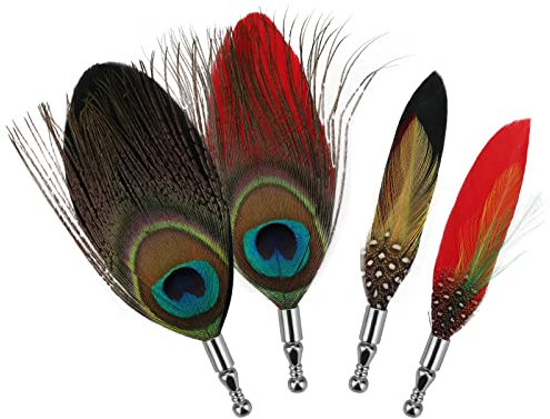 MWOOT Lot de 4 épingles pour homme - Pour décoration de mariage - Plume de paon dans la boutonnière - Corsage vintage - Broche à revers - Accessoire de corsage, Plume