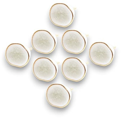 Infinity Decor Set of 8 White & Golden Reef Design Ceramic Cupboard Knobs 45mm - Classic Pull Handles for Chest Drawers, Kitchen, Cabinet Door