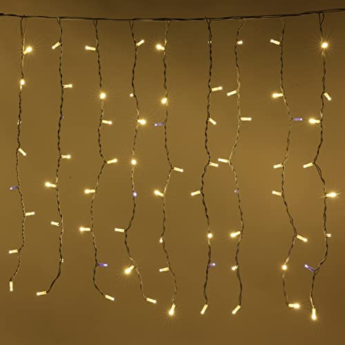 Luccika® 5 x 1 m LED-Lichtervorhang mit 320 Maxi-LEDs und Blitzlicht für den Außenbereich, professionell, verlängerbar (gelb)