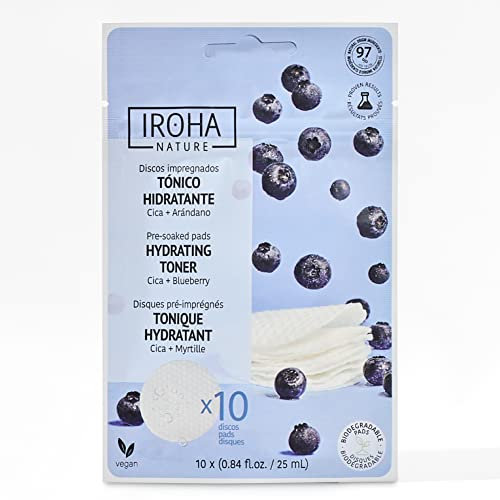 IROHA NATURE - Feuchtigkeitsspendende und beruhigende Toner-Pads mit Cica und Blaubeeren | Beruhigend und antioxidativ | Für alle Hauttypen, besonders empfindliche Haut | 10 Stück
