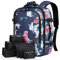 Lekespring Große Rucksack Handgepäck für Damen Herren, 17 Zoll Laptop Rucksack Reiserucksack mit 6 Teilige Kleidertaschen-Packing Cubes für Urlaub Business Arbeit, Blaue Blumen