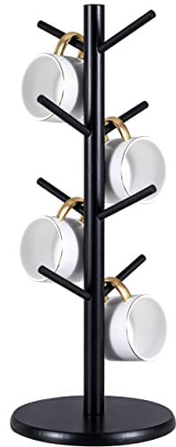 MyLifeUNIT Mug Holder Tree, Black Coffee Cup Holder with 8 Hooks, Wood Mug Hanger Stand for Counter