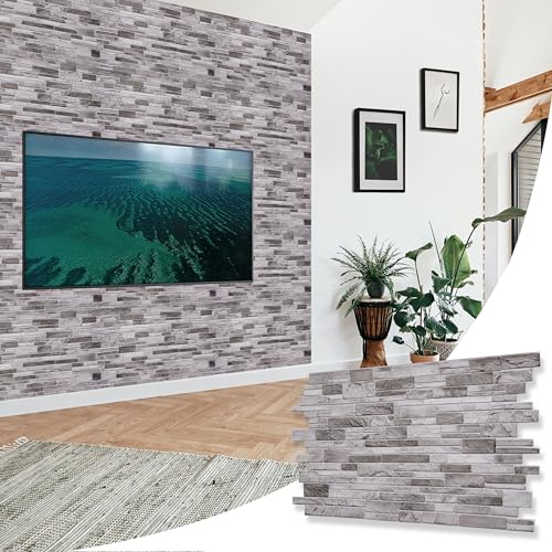 NOVECRAFTO Stone Effect 3D Wall Panels - 37.7 x18.89 in (96x48cm) 18 Sheets Covering 89.28 sqft (8.29sqm) - Waterproof Decorative PVC Wall Cladding for Home, Office - Natural Grey Stone Slate Effect