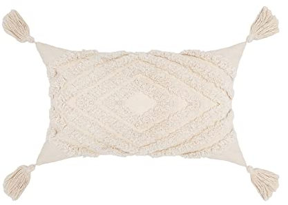 VanderHOME Bohemian Super Soft Kissenbezug Dekorative Tufted Quaste Kissenbezüge Baumwolle Weich Woven Gestreifte Zierkissen Bezüge für Sofa Couch Schlafzimmer Wohnzimmer 30x50cm Diamantgitter