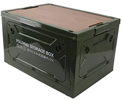 Faltbare Aufbewahrungsbox, 50L Kunststoff-Aufbewahrungsbehälter, Zusammenklappbare Aufbewahrungsbox mit Holzdeckeln, Multidirektional Offen, Schrank-Organizer-Behälter für Camping (OD-Grün)