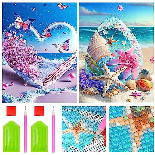 5D DIY Kit de Pintura Diamante, 2 Piezas Bricolaje Diamond Painting Kit Completo,Cuadros Diamante Cristal Bordado Punto de Cruz Painting Pinturas para Adultos Niños Decoración Hogar 30 x 40CM