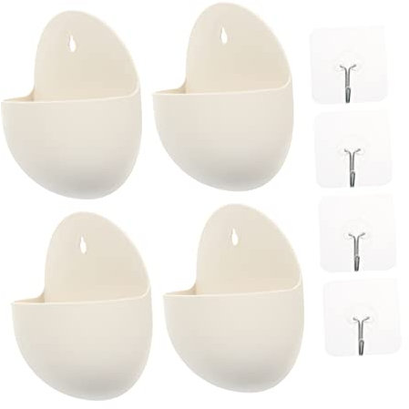 ORFOFE 4pcs Hydroponic Wall-Mounted Flower Pot - Small Plastic Planter for Indoor Garden, Railing Hanging Plants, Semi-Circle Flowerpot in White