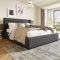 Sweiko Lit double hydraulique 180 x 200 cm, coffre de rangement, rembourré, avec sommier à lattes en bois, lit de rangement en lin, avec sommier à lattes en métal, gris