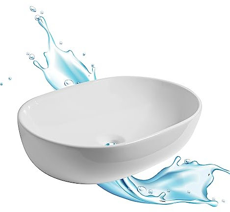 Lavabo Bagno forma Rettangolare in Ceramica Bianco Lucido Misure 60 x 42 x 14.5 cm - Per piani d'appoggio in bagno e mobili da toilette