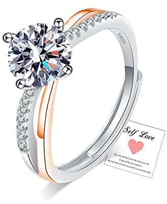 Rose Gold Ring Engagement Rings - Sterling Silver Ring, Adjustable Eternity Rings for Womens - Diamond Ring Women, Promise Ring Crossover CZ Cubic Zirconia Rings Women Jewellery Gifts