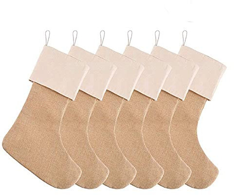 Sumshy 8 STK. Nikolaussocken, Weihnachsstrumpf Sackleinen Kamin Weihnachtssocken zum Befüllen & Aufhängen für Weihnachtsdeko Oder DIY, Flachs Weihnachtsstrumpf