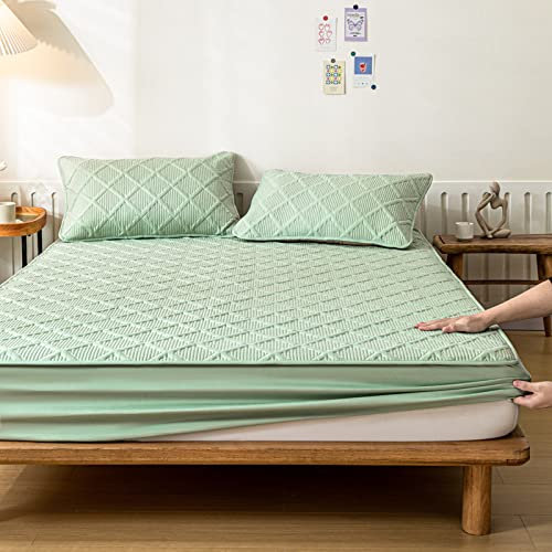 HAIBA Flauschige spannbettlaken 120x200cm+30cm Grün Weich Mikrofaser Matratzen Topper, Höhe bis 30 cm mit Spannumrandung, Matratzenschoner Unterbett auch für Boxspring-Betten