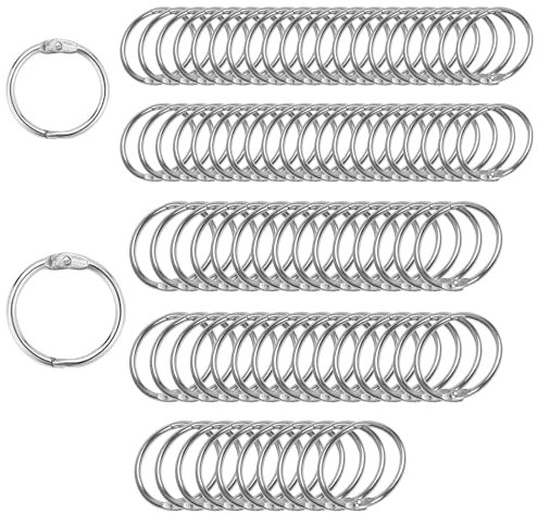 BORISCA 80 Stück Buchringe Set, Ring Binder 25/30 mm Binder Ringe Silber Buchbinderinge Metall Karteikarten Ringe Buch Heftringe Memo Binderinge für Scrapbook Album Basteln Schlüsselringe