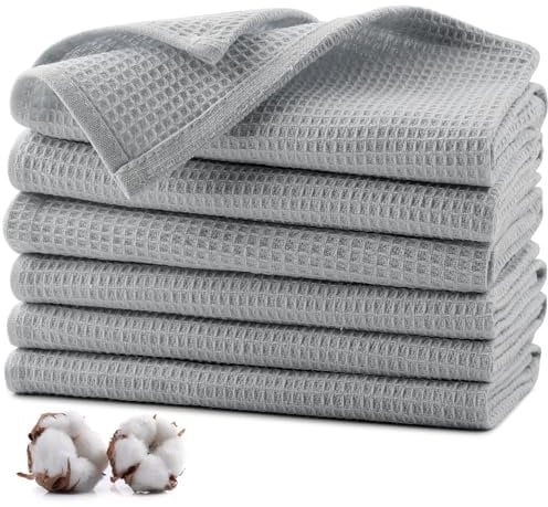 Jogoico Geschirrtücher 100% Baumwolle 6 Stück Geschirrhandtücher 35 x 35 cm Küchenhandtücher Weiche Küchentücher Saugfähig Waffeltücher Geschirrtuch Trockentücher Tea Towels - Hellgrau