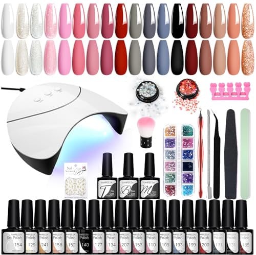 VANREESA Kit Semipermanente Unghie, 18 Colori Kit Unghie Gel Completo con Base Top Coat e Lampada UV Led Unghie 36W Regalo per Donne Set Manicure per Principianti