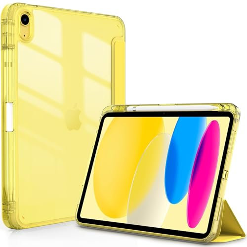 CACOE Funda Compatible con iPad 11.ª Generación (A16) 11 2025 / iPad 10.ª Generación 10.9 (2022) (A2757/A2777), Funda Trasera Transparente con Portalápices Compatible,Amarillo Claro