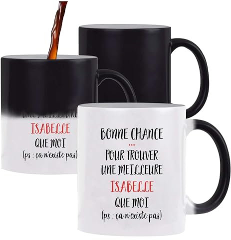 Planetee Tasse Magique Isabelle ça n'existe pas Femme | Mug qui change couleur avec la chaleur | Idée Cadeau Prénom Surnom Nom de Famille Humour Collègue Travail Anniversaire Noël