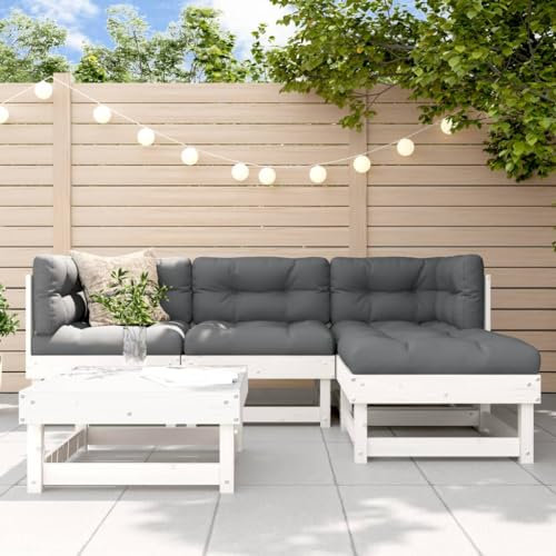 QJBSAVVA 5-TLG. Garten-Lounge-Set, Eckbankgruppe Balkontisch Klein Sitzlounge Garten Gartensofa Geeignet für Wenig Platz Außen Garten Balkon Weiß Massivholz Kiefer