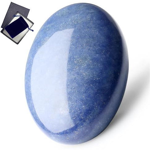 GUJOXILA 2.4 Groß Blauer Aventurin Kristalle Edelsteine Oval Sorgensteine Heilsteine Steine Natürliche Poliert Palme Stein Chakra Reiki Balancing Energiestein 1PC