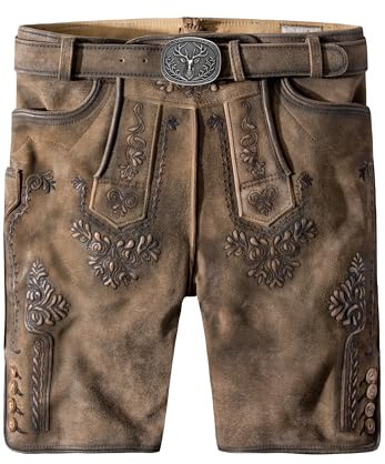 Stockerpoint Trachtenlederhose Artur | Bequeme Trachtenhose in edler Hirschoptik mit Gürtel I Aus 100% hochwertigem Leder I Perfekt für Festlichkeiten