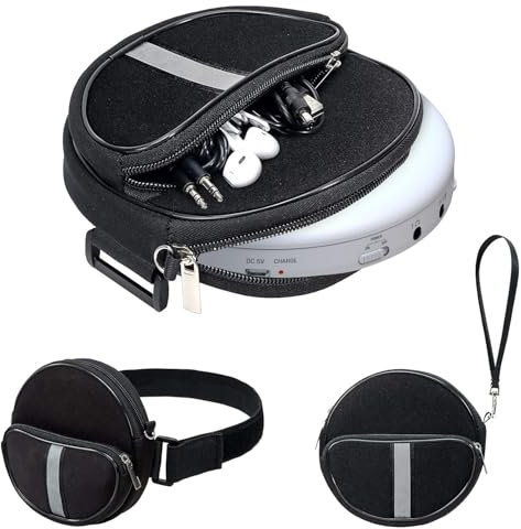 KLIM CD Player Tasche tragbar, wasserdichte Hülle für tragbaren CD-Player, Verstellbarer Riemen, Tasche für CD-Player mit 3 Fächern