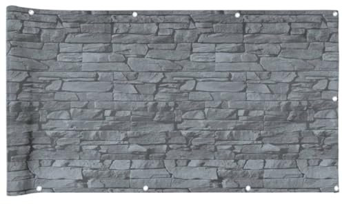 vidaXL Ledge Steinoptik Grau Sichtschutzzaun - 500x120 cm PVC beschichtetes Polyester, leicht zu reinigen, UV-beständig, inklusive Seil für Garten/Terrasse