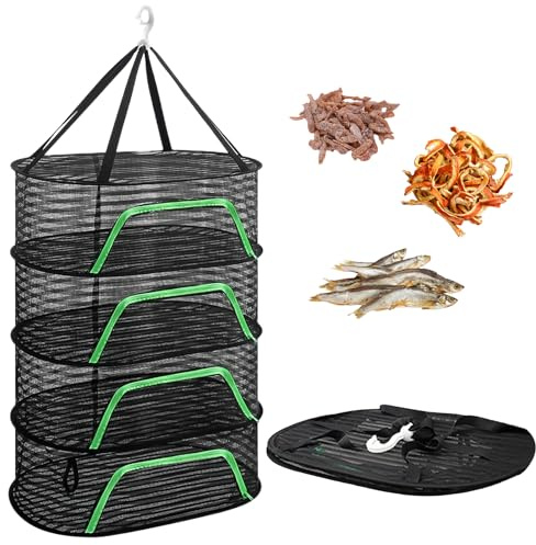 Vaileal Red de secado, redes secas para colgar hierbas, 4 niveles, plegable, colgante con ganchos en forma de S, secador de hierbas colgante, malla para plantas, carne, flores (negro)