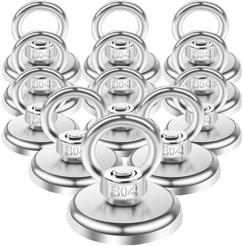 MIN CI 36mm Magnete Stark, 12pcs Magnethaken Extra Stark 55KG（121lbs） Haftkraft Neodym Ösenmagnet Neodymium Magnete Haken, Magnetfischen Magnet mit Öse Magnetische Haken Starke Topfmagnet für Camping