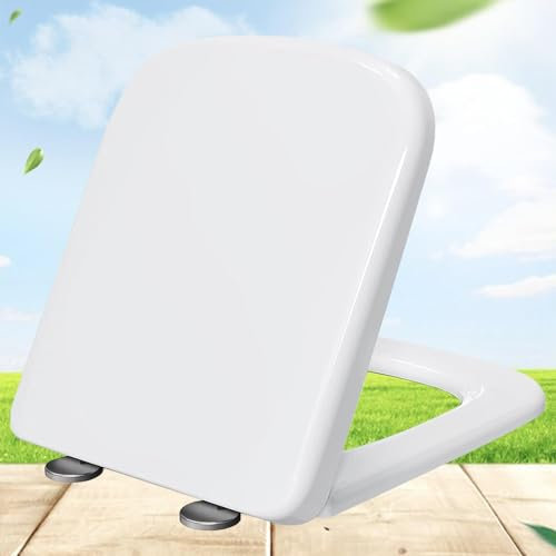 Wc Sitz, Toilettendeckel mit Absenkautomatik Eckig Weiß Wc Deckel Toilettensitz mit Absenkautomatik klobrille Duroplast für Jede Toilette Geeignet,white-34 * 45cm