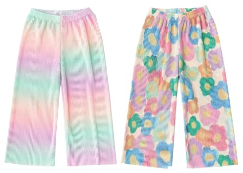 AOOPOO 2er Pack Sommerhose Mädchen Hosen Weites Bein Plissee Gr. 104/110/116/122/134/140/146 Kinder Culotte Mädchen Sommer Leichte Atmungsaktiv Lange Hosen Dünn Jogginghose Lässige Hose Lose Hosen