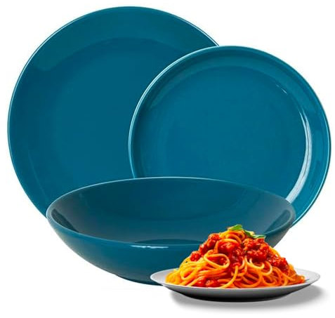 Avilia Servizio di Piatti in Porcellana Blu - Set 18 Pezzi Ideale per 6 Persone, Composto da Piatti Piani, Fondi e Dessert - Eleganti e Resistenti Ottimi per Ogni Occasione - Lavabili in Lavastoviglie