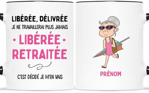 𝗖𝗔𝗗𝗘𝗔𝗨 𝗣𝗟𝗨𝗦 Mug Personnalisé Prénom - Libérée Retraitée - Cadeau Retraite, Cadeau Depart Retraite Humoristique, Cadeau Retraite Femme, Mug Retraite Femme, Mug Retraite, Tasse Retraite
